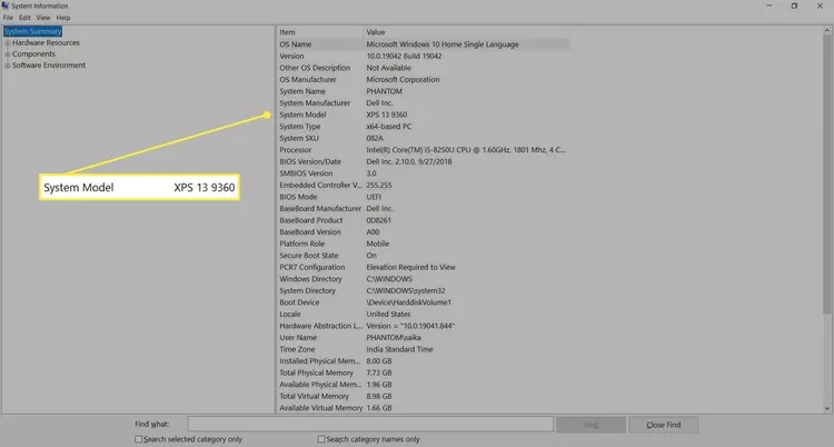 مدل لپ تاپ دل را از Windows System Information پیدا نمایید.