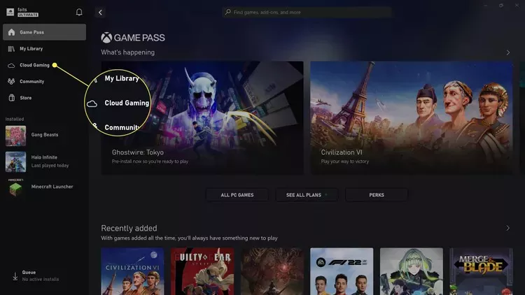  گزینه‌ Cloud Gaming را انتخاب نمایید.