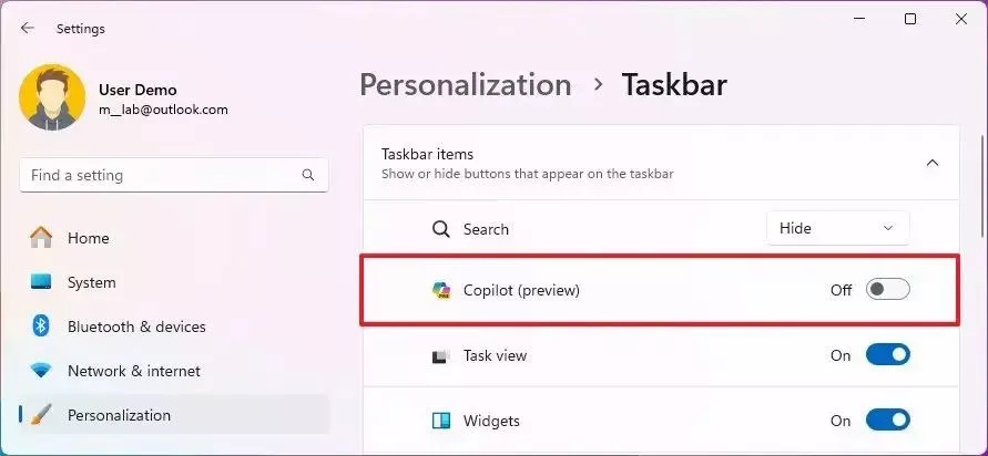 روی تب Taskbar ضربه بزنید.