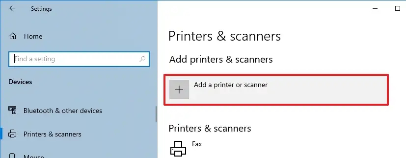 روی دکمه Add printer & scanner کلیک صبر کنید