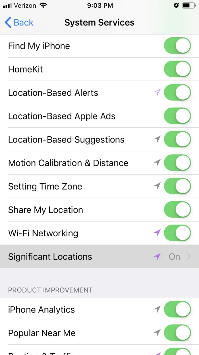 «Significant Locations» به پایین بروید.