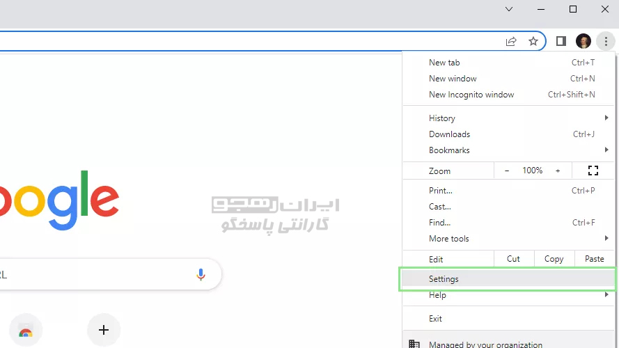 Google Chrome’s Setting را باز نمایید.